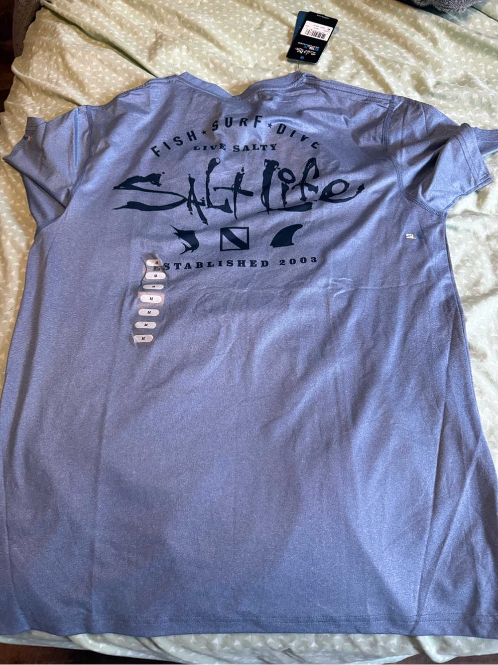 Salt Life Performance Short Sleeve Tee - Light Blue with Navy Graphic